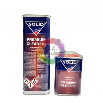 Лак Двокомпонентний прозорий Solid PREMIUM CLEAR HS, 5л + затверджувач 2.5л 